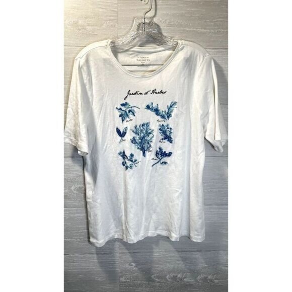 Talbots Women Embellished Beads Sequins Tee Jardins d' Herbes Embroidered top - Picture 2 of 5